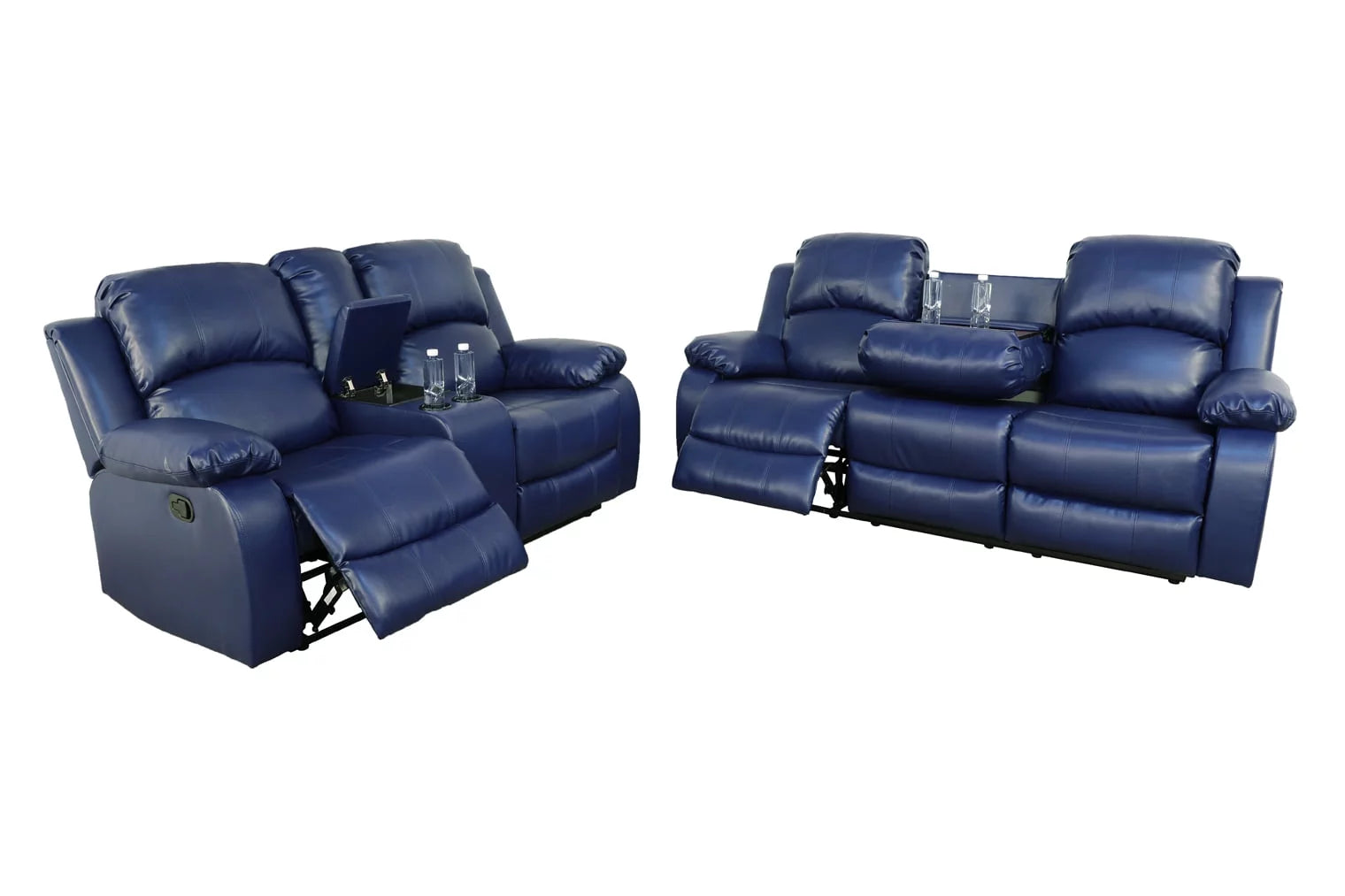 2 PCS Blue Bonded Leather Sofa & Loveseat Set B10204