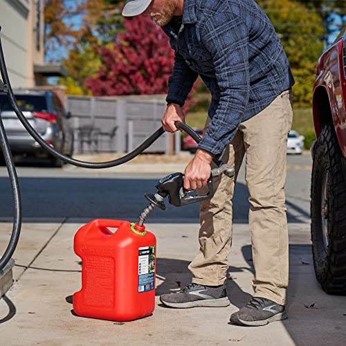 Red Plastic 5 Gal Gasoline Can with Controllable Flow Nozzle R144