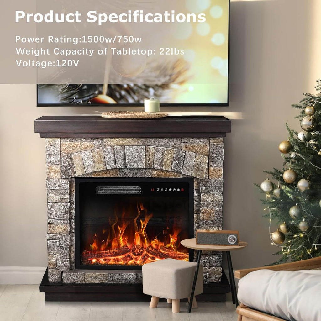 36 inch Freestanding Stone Electric Fireplace Heater TV Stand with Remote Control S864