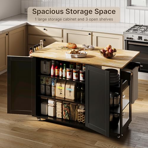 White Rolling Kitchen Island with Drop Leaf T2069