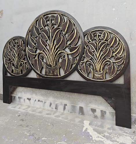 Queen Engineered Wood Headboard Black Gold Antique O778
