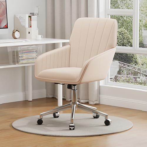 Cream Velvet Height Adjustable Swivel Desk Chair with Wheels K907322