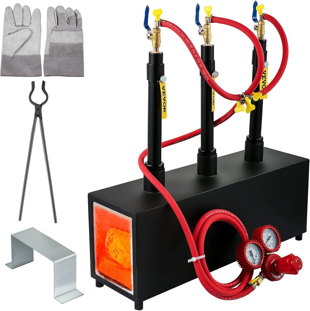 Portable Propane Forge Three Burners Open Structure Square Metal Blacksmithing Forge R14742
