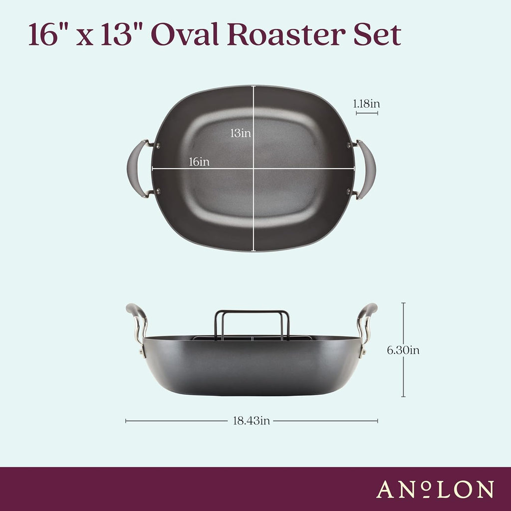 16 Inch x 13 Inch Hard Anodized Nonstick Roasting Pan with Rack Q66130