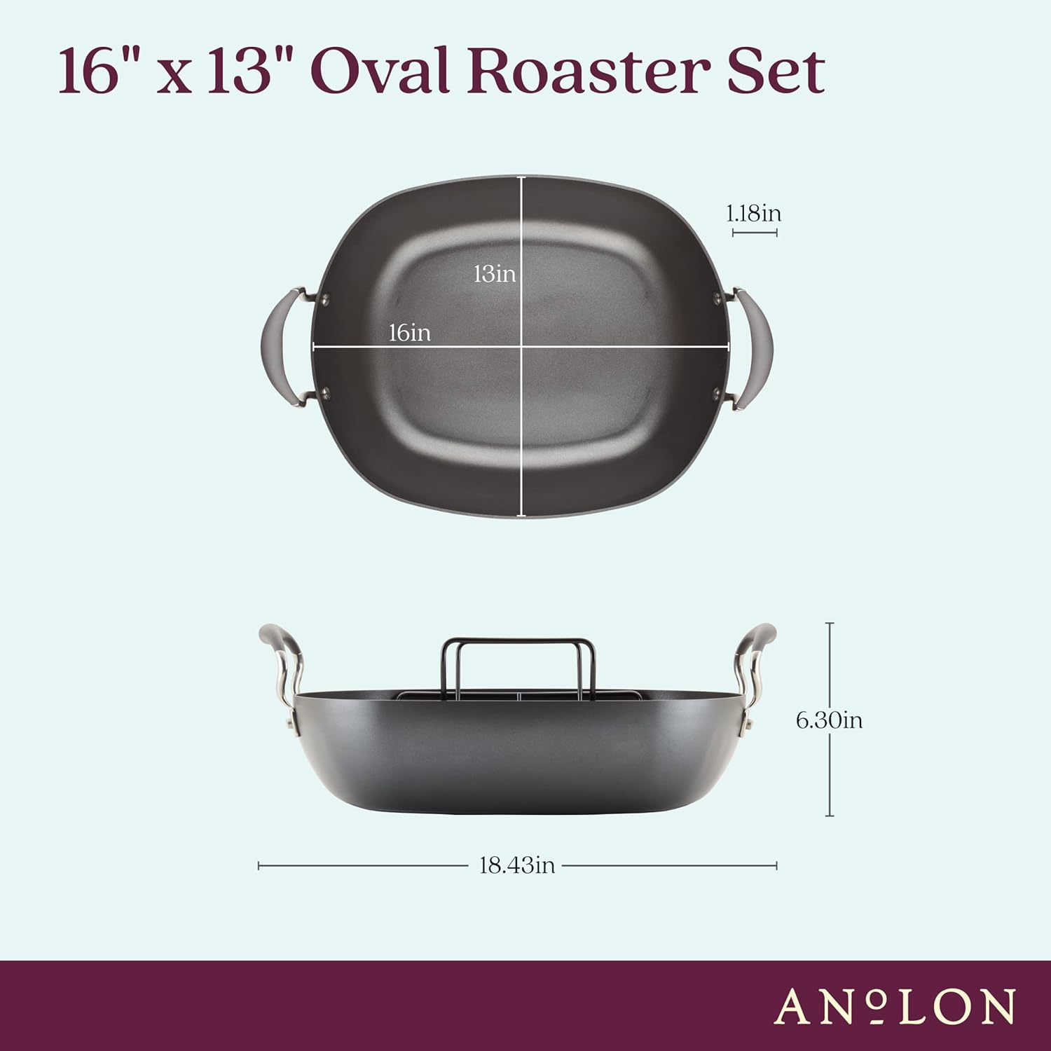 16 Inch x 13 Inch Hard Anodized Nonstick Roasting Pan with Rack Q66130