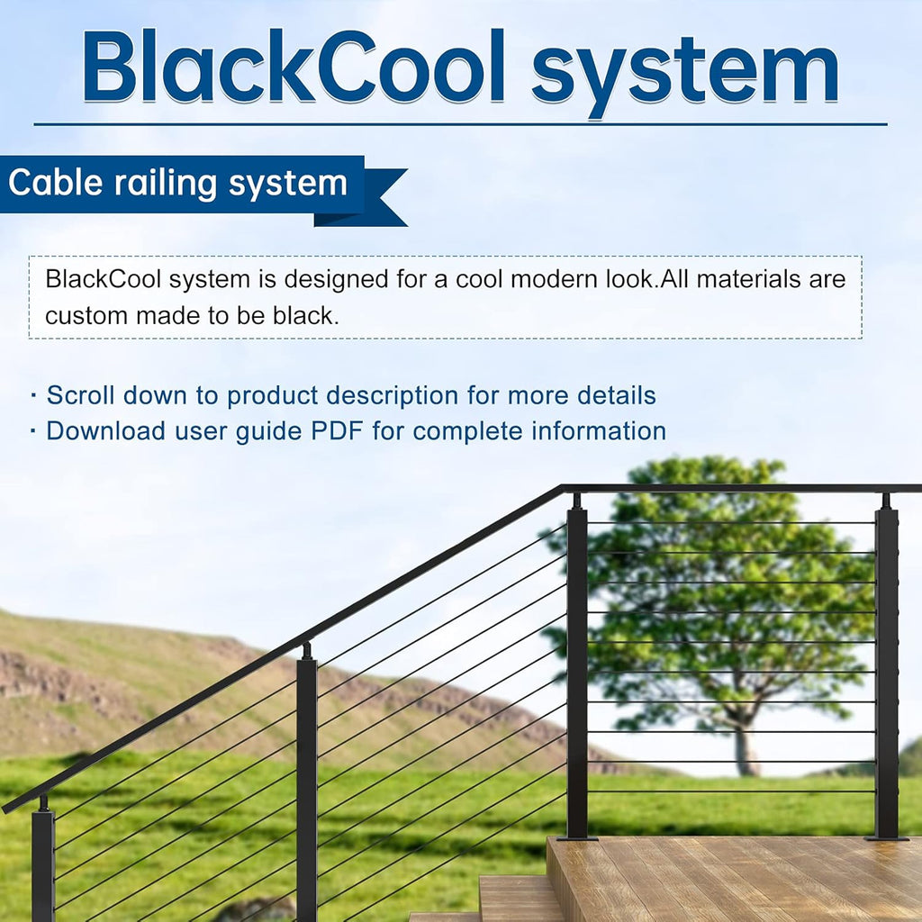 4Pack 36''x2''x2'' Black Square Weldless Stainless Steel Pre-Drilled Cable Railing Post Q3519