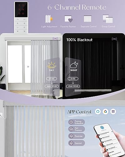 Motorized Vertical Blinds Blackout Smart Vertical Blind Remote Control Track Slats Set H6592
