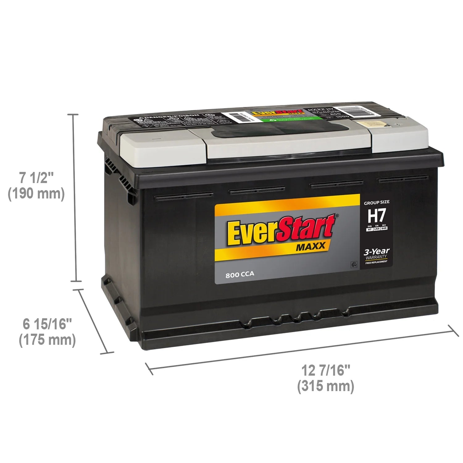 Lead Acid Automotive Battery, Group Size H7 / LN4 / 94R 12 Volt, 800 CCA D393