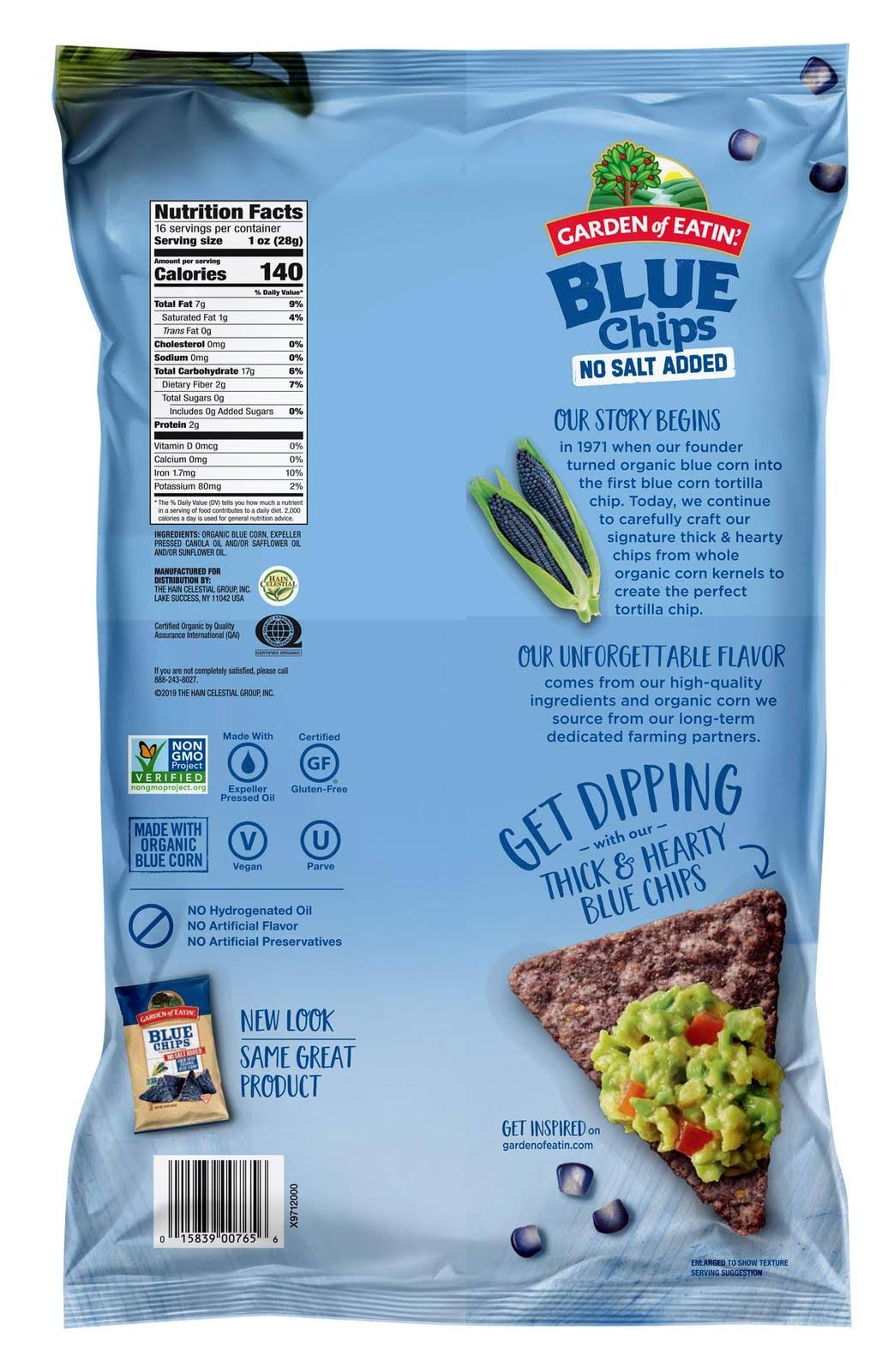 No Salt Added Blue Corn Tortilla Chips 16 oz. N40267