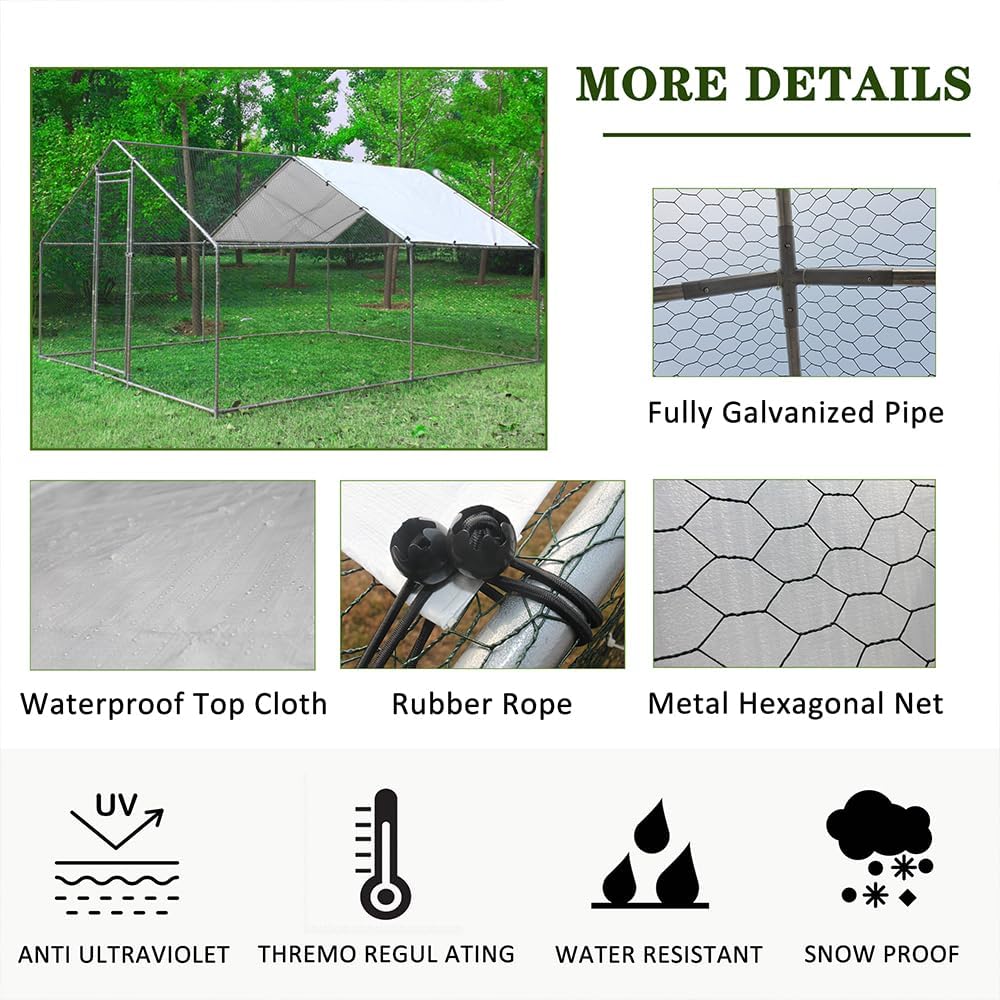 Large Metal Chicken Coop with Waterproof Cover (10' L x 13 W x 6.56' H) G426928