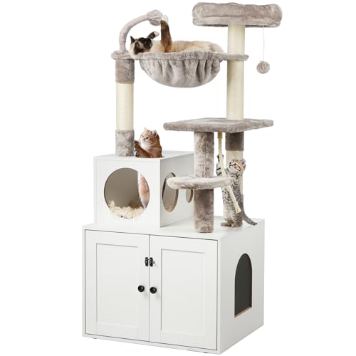 Large Wood Cat Tree with Litter Box Enclosure B68128