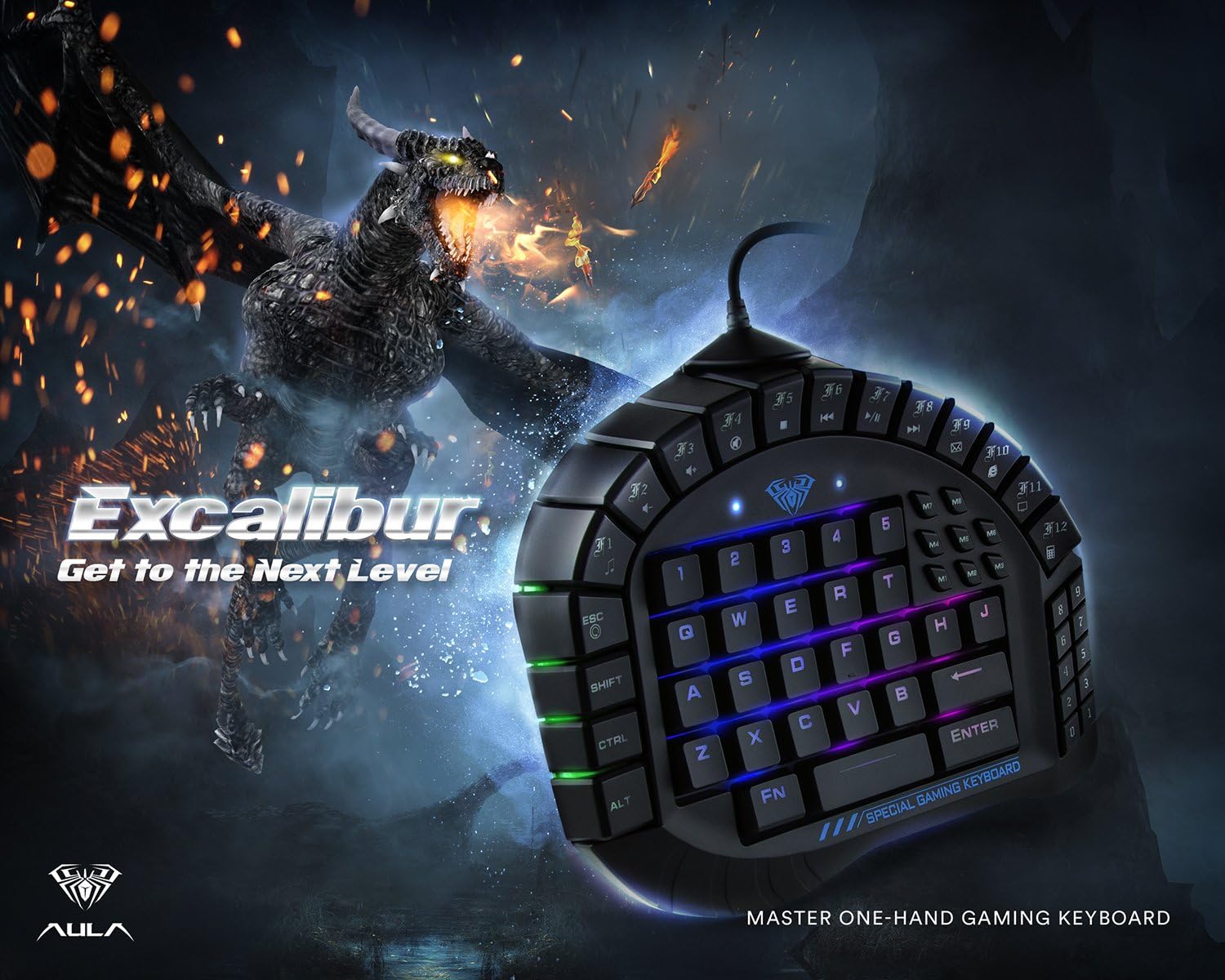 One Handed Mechanical Gaming Keyboard with Blue Switches and RGB Backlit G560111