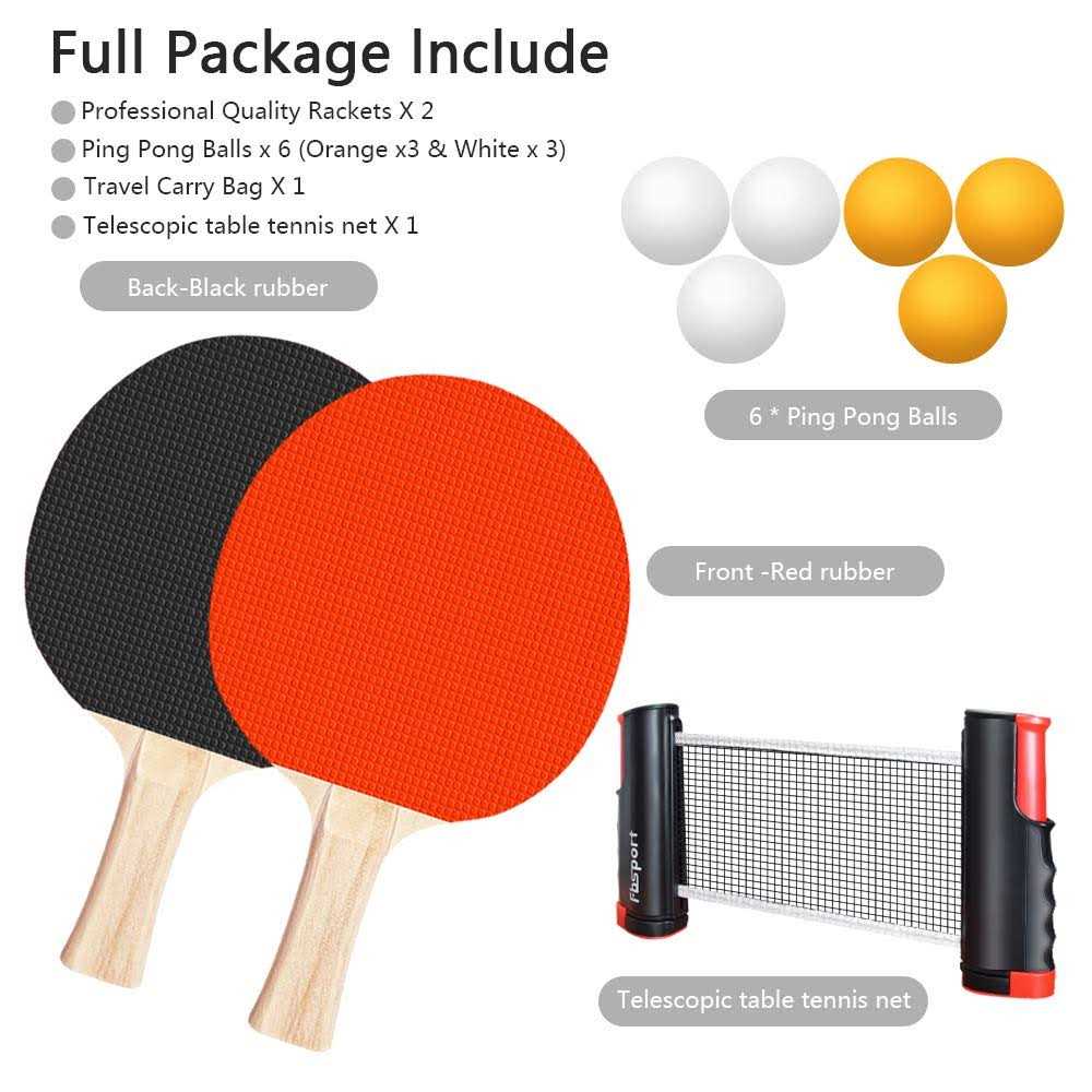 Ping Pong Paddle Set with Retractable Net, 2 Rackets, 6 Balls and Carry Bag Y2415