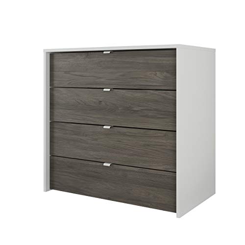 4-Piece Bedroom Set with Bed Frame, Headboard, Nightstand & Dresser, Queen White Bark Grey O78162