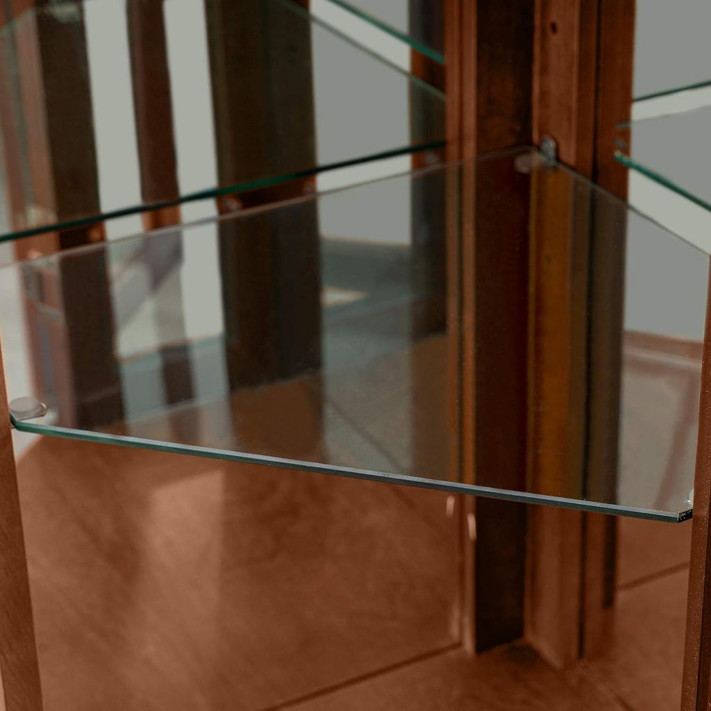 Walnut Corner Curio Cabinet with Glass Doors and Shelves B429047
