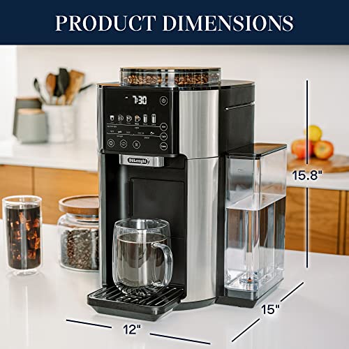 Drip Coffee Maker with Built in Grinder, Single Serve, 8 oz to 24 oz, 40 oz Carafe, Stainless, Silver/Black H720717