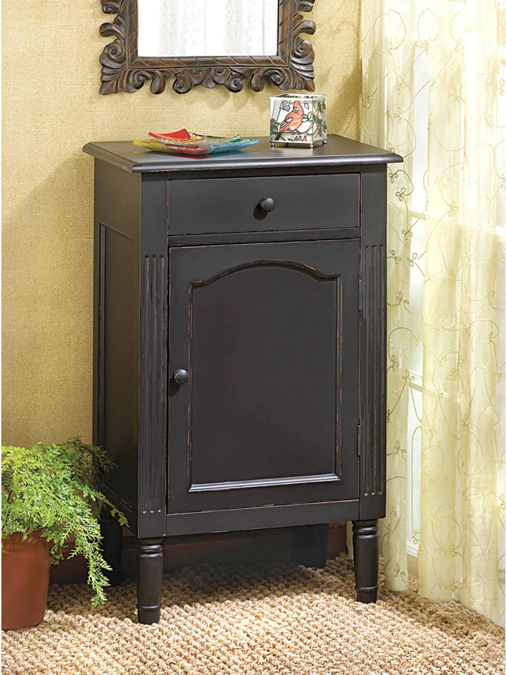 Antiqued Black Wood Cabinet H39971