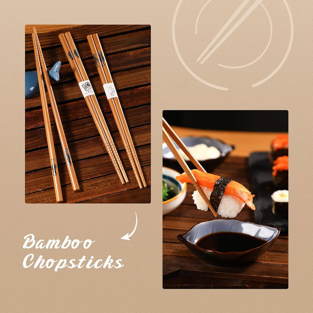Bamboo Sushi Mat Sushi Making Kit with 2 Rolling Mats, 5 Pairs of Chopsticks, 1 Paddle, 1 Spreader N339