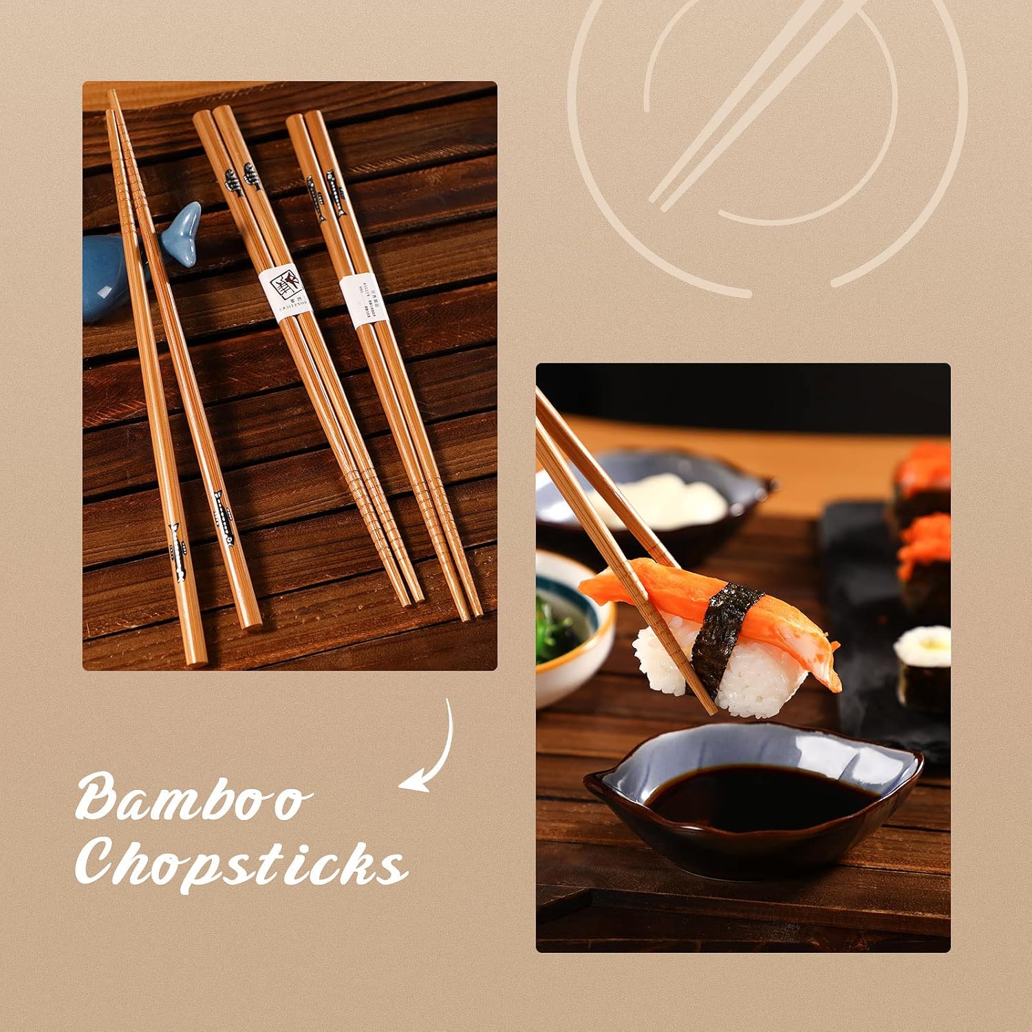 Bamboo Sushi Mat Sushi Making Kit with 2 Rolling Mats, 5 Pairs of Chopsticks, 1 Paddle, 1 Spreader N339