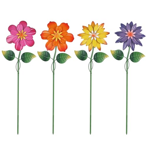 4 Pcs 19" Metal Garden Stakes with Shaking Flower Head D176507