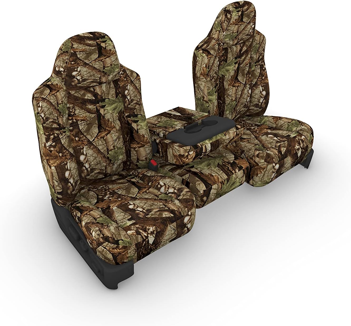 Front 40/20/40 Split Seat Covers with Console, Camo Fabric D409