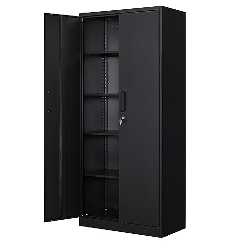 71" Locking Steel Cabinet with Tempered Glass Door, 2 Adjustable Shelves, 4 Doors, White A303