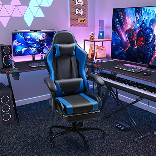 Blue Ergonomic Gaming Chair with Footrest and Massage Lumbar Support B22546