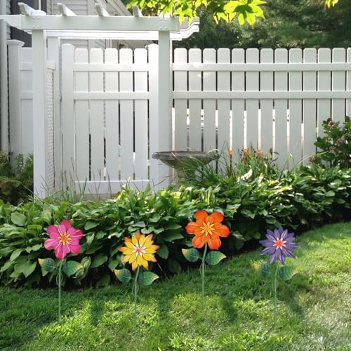 4 Pcs 19" Metal Garden Stakes with Shaking Flower Head D176507