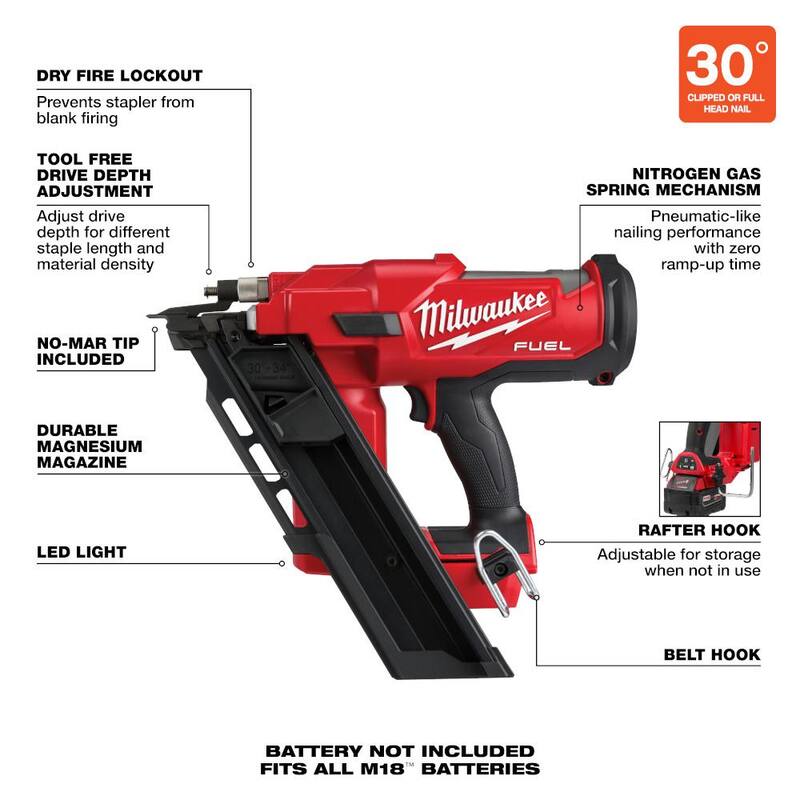 M18 FUEL 3-1/2 in. 18-Volt 30-Degree Lithium-Ion Brushless Cordless Framing Nailer K363488