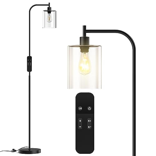 LED Floor Lamp with Glass Lampshade, Gold E46392