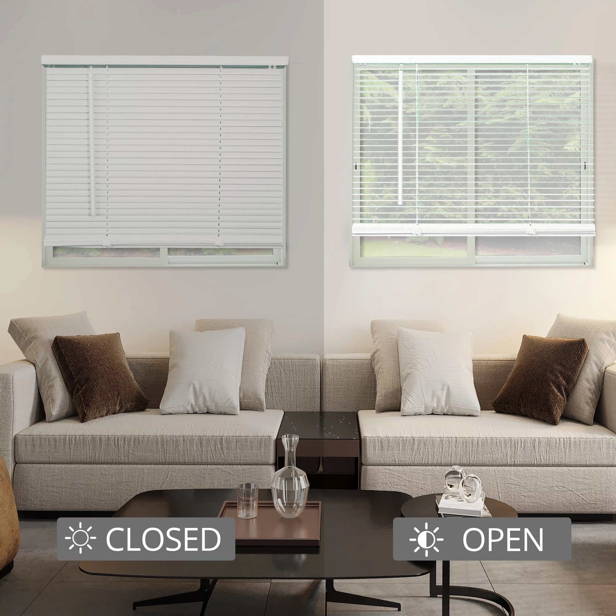 Gloss White Cordless Vinyl Mini Blinds 70"W X 48"H I59623