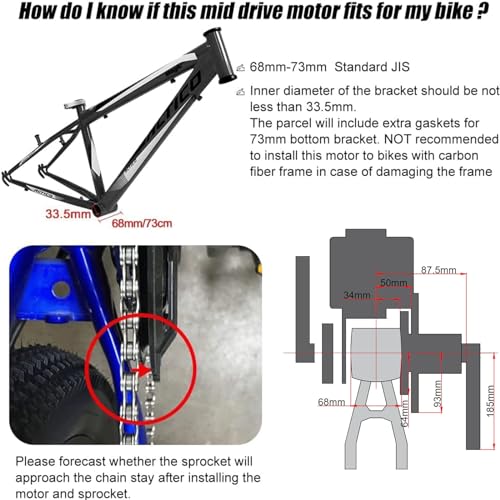 48V 500W 1000W Mid Drive Kit with LCD Display & Chainring Mountain Bike L835297