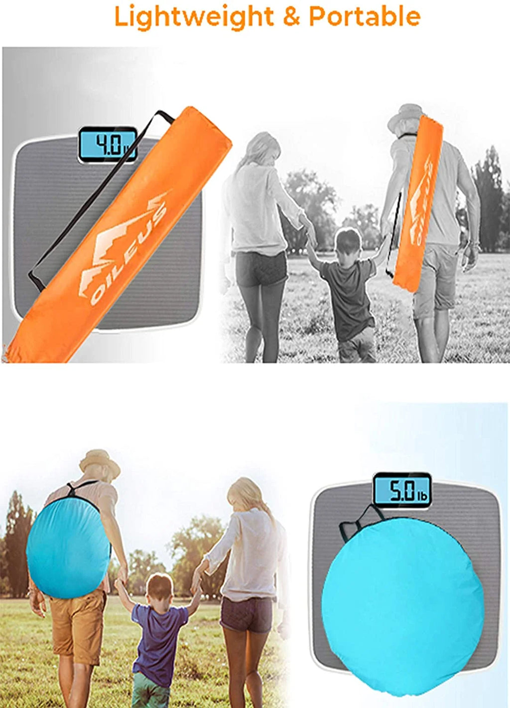 X-Large 4 Person Pop Up Beach Tent with Carry Bag, Orange E626