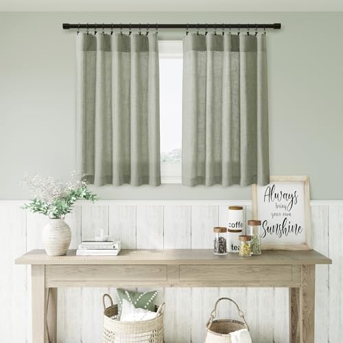 Beige Semi Sheer Linen Textured Tier Curtains 36 Inch Length 2 Panels T483301