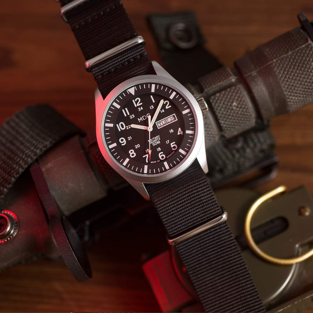 Black Analog Nylon Band Military Watch O671