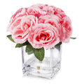Pink Velvet Roses Artificial Flowers in Cube Glass Vase B934