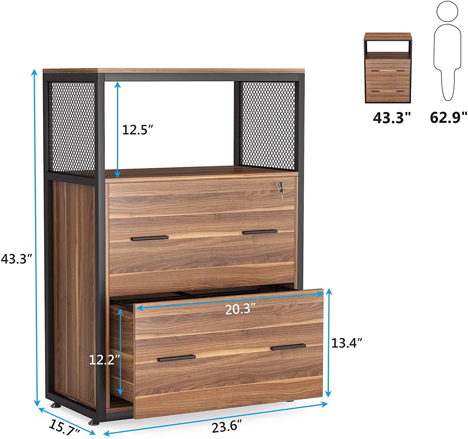 2-Drawer Lateral File Cabinet with Lock (Walnut) T254
