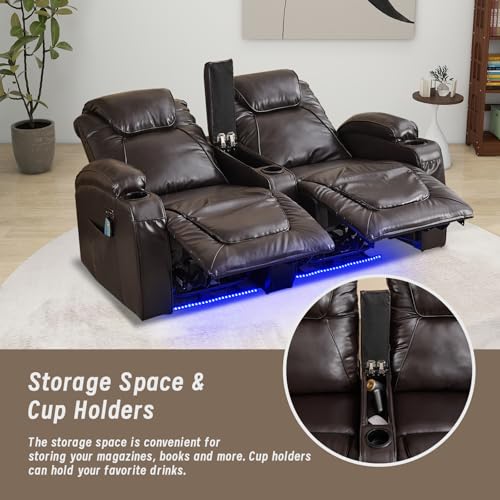 Brown Electric Power Loveseat Recliner Chair with Storage Armrest X148529