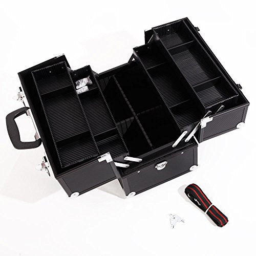 14inch Black Aluminum Cosmetic Case with 6 Trays W691