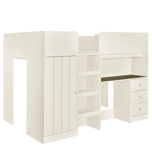 Gray Full Size Wood Loft Bed with Desk L82619