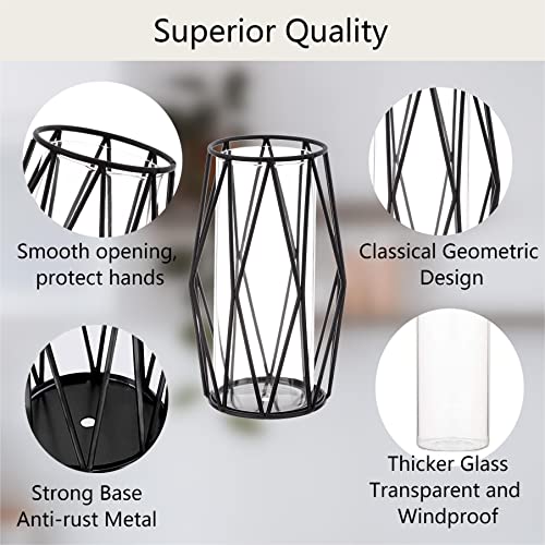 2Pcs Gold Pillar Hurricane Candle Holders, Clear Glass Candleholders with Geometric Metal Rack Stand, 8.5" M277628