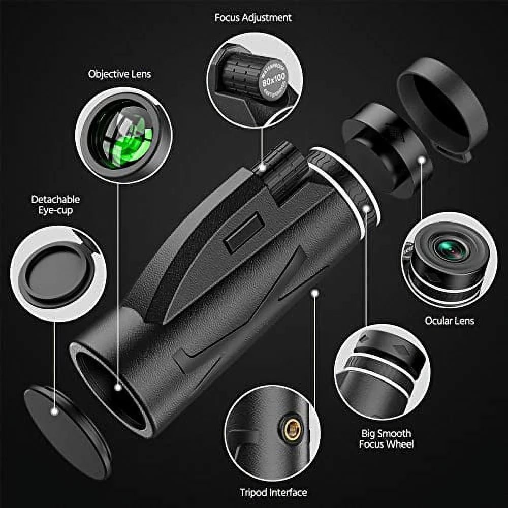 80x100 Monocular Telescope with Smartphone Holder & Tripod A28950