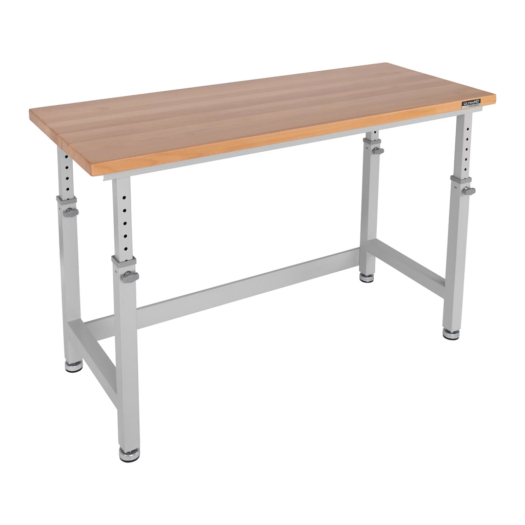 Heavy Duty Workbench Table with Solid Wood Top, 60" W x 24" D x 28.5" to 42" High I3841