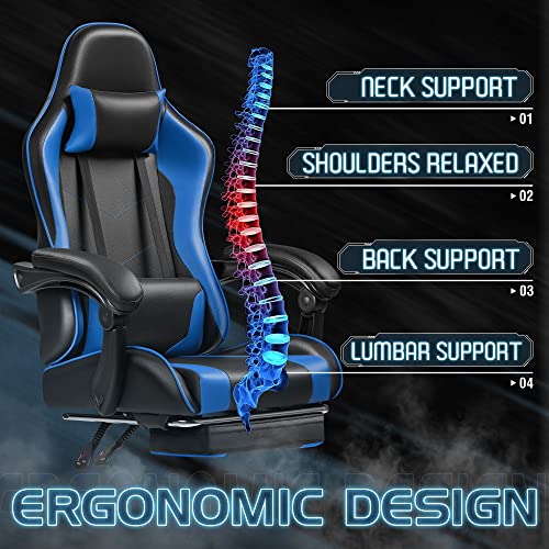 Blue Ergonomic Gaming Chair with Footrest and Massage Lumbar Support B22546