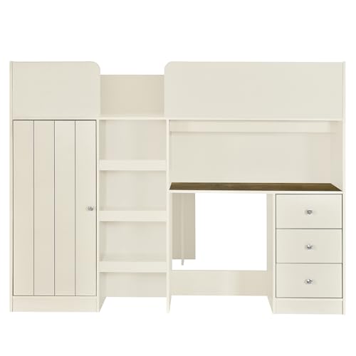 Gray Full Size Wood Loft Bed with Desk L82619