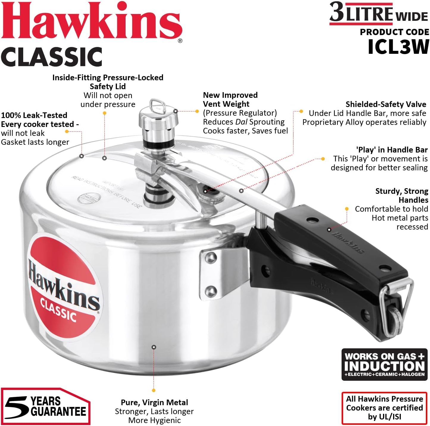 3 liter aluminum pressure cooker H5667