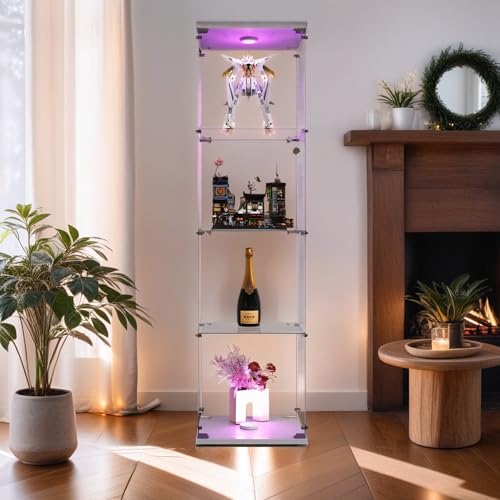 4-Tier Glass Display Cabinet with Metal Lock, 5mm Tempered Glass, 16.7" W x 14.3" D x 64.5" H W1986