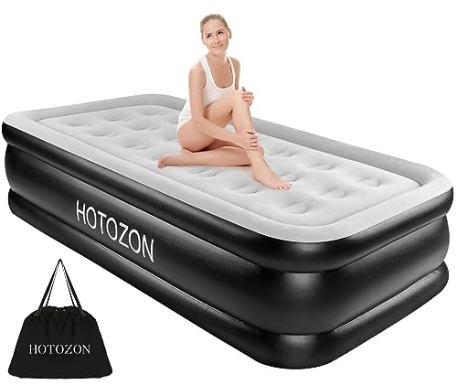 Twin Air Mattress with Built-in Pump, 18" Foldable Blue Air Bed L800