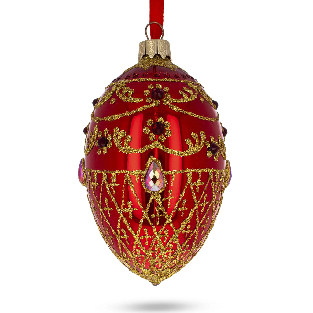 Glossy Red Glass Egg Ornament 4 Inches J618786