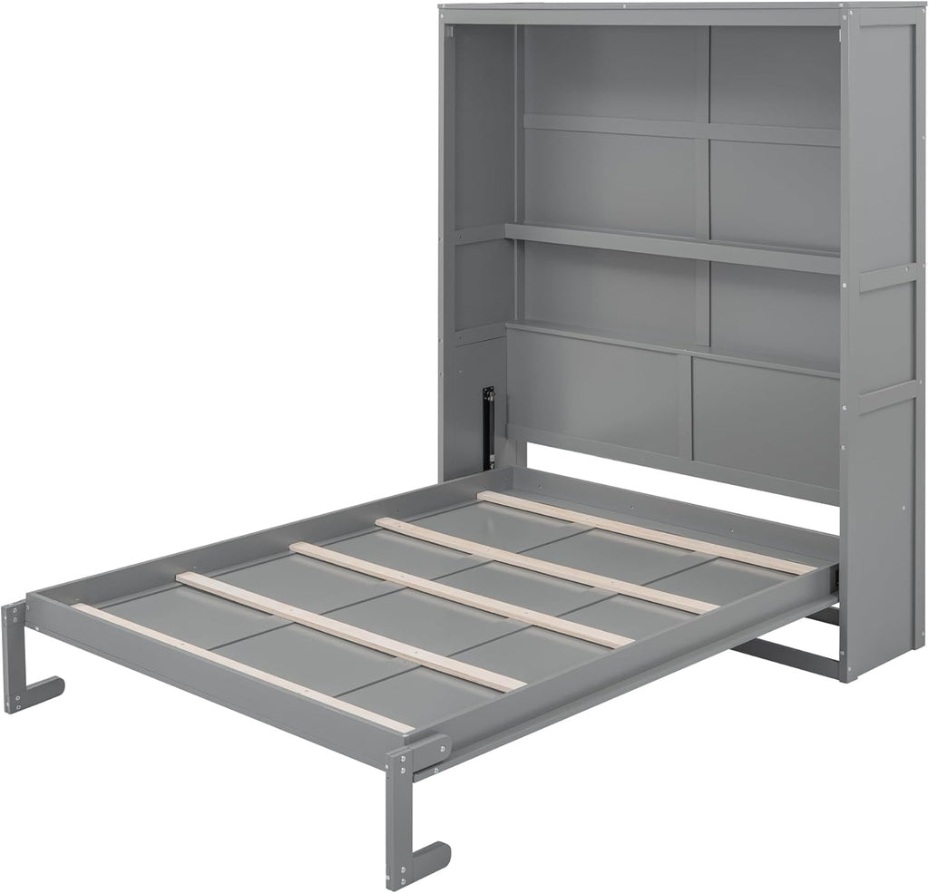 Gray Queen Size Murphy Bed with Shelves E382811